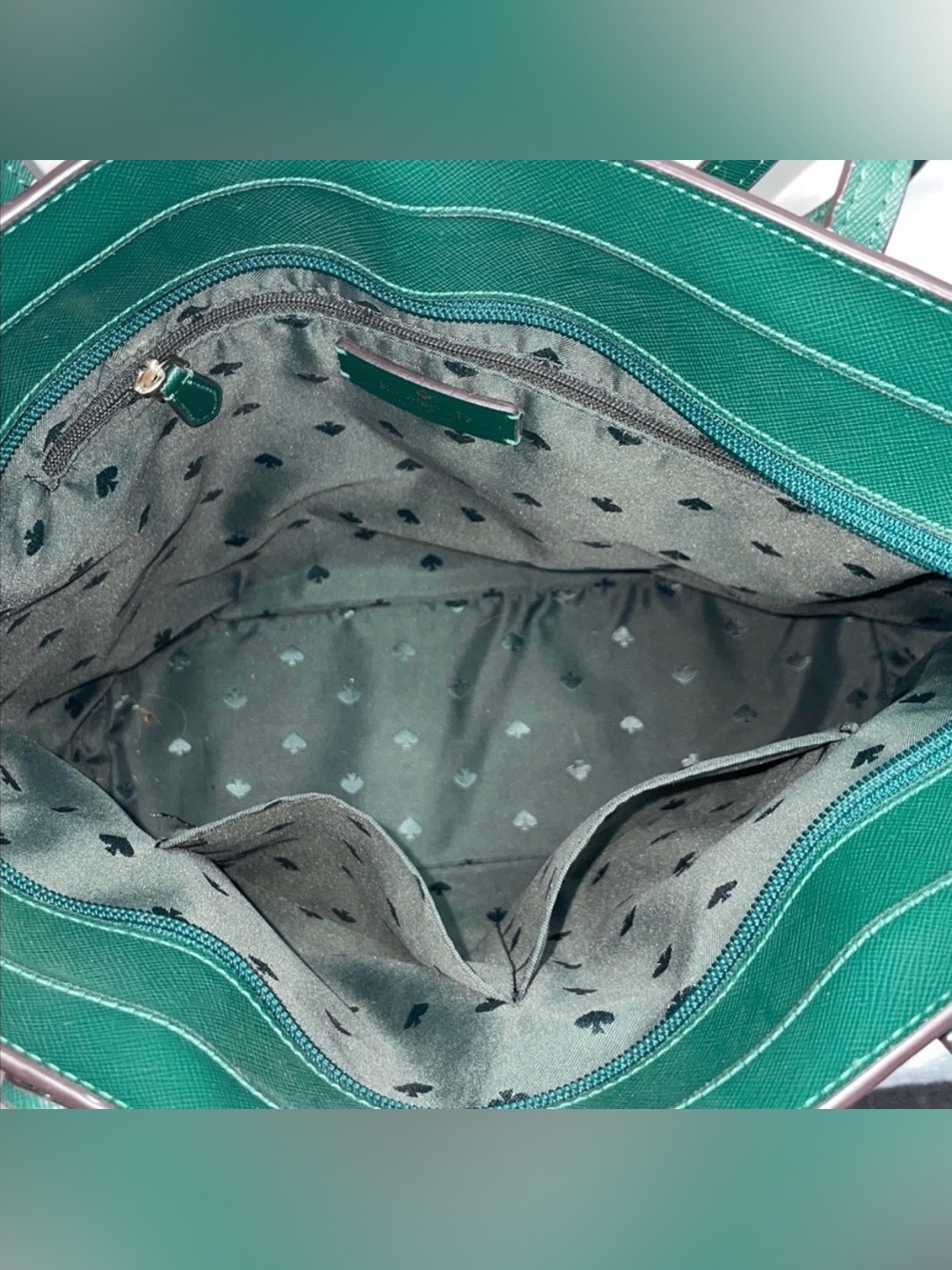 Kate Spade Brynn Emerald Green Saffiano Leather Tote Bow Charm Shoulder Bag EUC - Picture 8 of 11